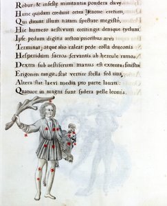 Die dargestellte Konstellation ist die des Bouvier (oder Boots), die das Haar von Berenices mit der linken Hand hält. Seite eines Manuskripts des 18. Jahrhunderts basierend auf dem Originalmanuskript „Astronomica“ von Biasino da Parma (Blaise von Parma) (1 von Unknown artist