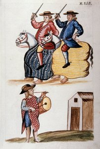 Der Tanz des kleinen Pferdes, aus dem Buch "Trujillo del Peru" oder "Códice Martínez Compañón", von Baltazar Martinez Compañón y Bujanda, Bischof von Trujillo (1782-1785)