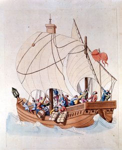 Das Beladen einer Karavelle aus dem 13. Jahrhundert auf dem Meer von Unknown artist