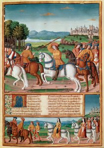 Der Wahnsinn von Karl VI. (1368 - 1422). Am 5. August 1392 begann er im Wald von Le Mans, Anfälle von wütendem Wahnsinn zu erleben: Er schrie nach Verrat, griff seine eigene Truppe an und tötete vier Menschen von Unknown artist