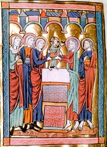 Die Darstellung im Miniaturtempel aus „Liber Psalmorum Cum Calendario“ oder „Psaltier à l