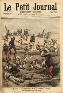 Die Rettung der Opfer von Aubervilliers, nach dem Einsturz des brüchigen Geländes, geschwächt durch die Manöver der Soldaten des 16. Artilleriebataillons, 5 Opfer wurden in den Einsturz verschlungen. Gravur in 