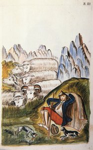Der Hirte und seine Schafherde, aus dem Buch „Trujillo del Peru“ oder „Códice Martínez Compañón“, von Baltazar Martínez Compañón y Bujanda, Bischof von Trujillo (1782-1785)