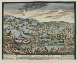 Die Einnahme der Insel Frankreich (Mauritius), 2. Dezember 1810 (Holzschnitt, koloriert) von Unknown artist