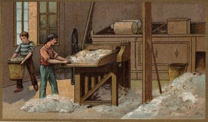 Die Wollindustrie: Dreschen. Chromolithografie aus dem späten 19. Jahrhundert von Unknown artist