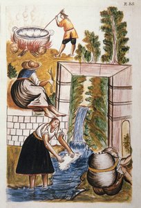 Die Arbeit mit Wolle, aus dem Buch "Trujillo del Peru" oder "Códice Martínez Compañón", von Baltazar Martinez Compañón y Bujanda, Bischof von Trujillo (1782-1785)