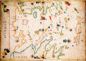 Dieser Typ früher Pergament-Seekarte entstand im Mittelmeer im 13. Jahrhundert, um 1610 (Manuskript)
