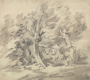 Drei Kühe unter einer Baumgruppe von Unknown artist