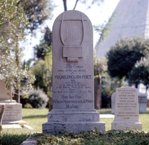 Grab des Dichters John Keats (1795-1821) auf dem protestantischen Friedhof von Testaccio in Rom. Epitaph: „Hier liegt einer, dessen Name in Wasser geschrieben war“ von Unknown artist