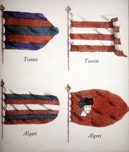 Tunesische und algerische Flaggen aus dem Ende des 18. Jahrhunderts. von Unknown artist