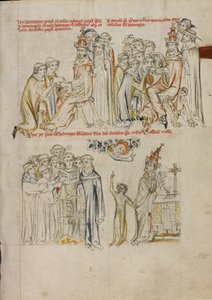 Zwei Kleriker bitten um die Heiligsprechung der Heiligen Hedwig vor Papst Urban IV; Papst Clemens bittet die Heilige Hedwig um Fürsprache zur Heilung seiner blinden Tochter von Unknown artist