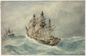 Zwei Dreimastschiffe auf stürmischer See