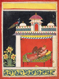 Zwei Liebende in einem Pavillon, aus einem Amarushataka (Hundert Gedichte von Amaru) oder einer nicht identifizierten erotischen Serie von Unknown artist