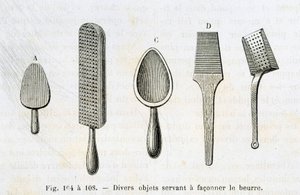 Verschiedene Gegenstände zur Butterformung - in „Die Wunder der Industrie“ von Louis Figuier von Unknown artist