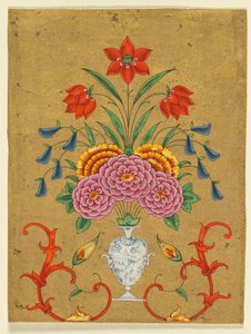 Vase mit Blumenarrangement und Rollwerk von Unknown artist