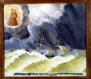 Schiff in Schwierigkeiten - Ex-Voto der Notre Dame de Laghet, 36 x 50 cm