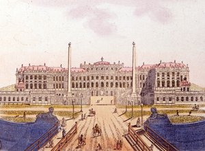 Ansicht von Schloss Schönbrunn, ehemalige Residenz der österreichischen Kaiserfamilie, Wien, Österreich, Gravur von 1820