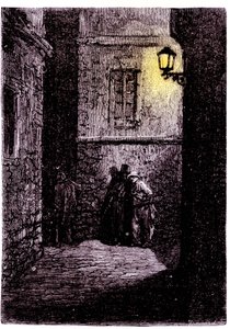 Ansicht einer dunklen Gasse im Whitechapel-Viertel von London