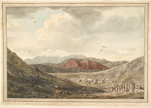 Blick auf einen Berg, in der Nähe von Hekla mit Blick auf eine reisende Karawane