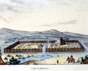 Ansicht des antiken Babylon: im Zentrum der Tempel und die hängenden Gärten. Anfang 19. Jahrhundert. von Unknown artist