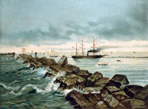 Ansicht des Suezkanals, eröffnet am 17.09.1869. Chromolithographie des 19. Jahrhunderts von Unknown artist