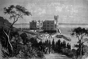 Ansicht des Schlosses Miramare in Triest (während der österreichischen Periode), Gravur von 1885 von Unknown artist