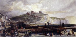 Ansicht der Stadt Dover und ihrer hohen weißen Kreidefelsen in England. 1850. von Unknown artist