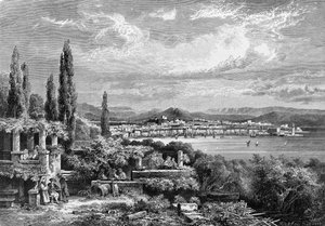 Ansicht der Stadt Triest (in der österreichischen Zeit), Gravur von 1885