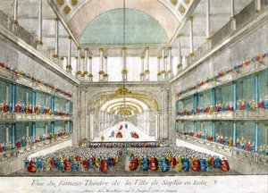 Ansicht des berühmten Theaters der Stadt Neapel in Italien. Gravur aus dem späten 18. Jahrhundert. von Unknown artist