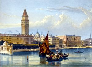 Ansicht des großen Kanals und des Markusplatzes. Venedig. Aquarell aus dem späten 18., Anfang des 19. Jahrhunderts