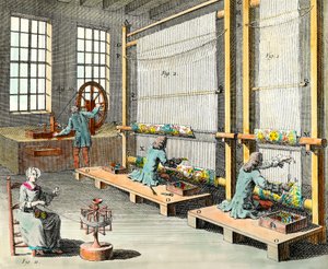 Ansicht der Werkstätten und der Herstellung von Wandteppichen in der großen Manufaktur der Gobelins in Paris von Unknown artist