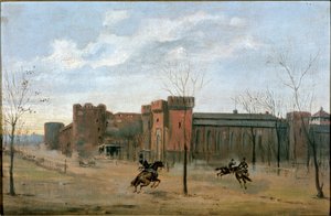Blick auf das Schloss Sforza mit Kavallerietraining (Gemälde) von Unknown artist
