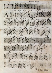 Violine. Notenseite für Balletto a 3, op. 3 von Tomaso Albinoni (1701)
