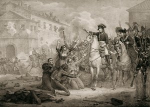 Unabhängigkeitskrieg Spaniens (1808-1814): Spanier flehen Napoleon um Gnade an. Madrid, Nationalbibliothek.