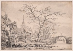 Winterlandschaft mit Schlittschuhläufer von Unknown artist