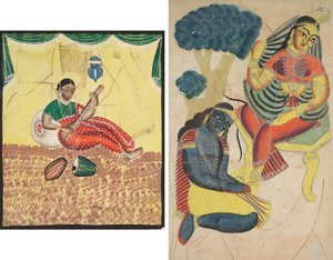 Frau spielt Musik (recto); Krishna streichelt Radhas Füße (verso)