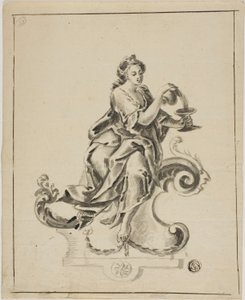 Frau sitzt auf Rokoko-Rolle von Unknown artist