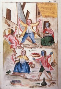 Junge Indianer tanzen während des Karnevals, aus dem Buch "Trujillo del Peru" oder "Códice Martínez Compañón", von Baltazar Martinez Compañón y Bujanda, Bischof von Trujillo (1782-1785)