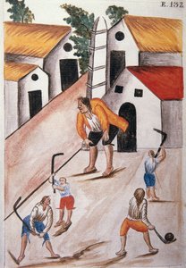 Junge Indianer spielen Ball, aus dem Buch „Trujillo del Peru“ oder „Códice Martínez Compañón“, von Baltazar Martínez Compañón y Bujanda, Bischof von Trujillo (1782-1785)