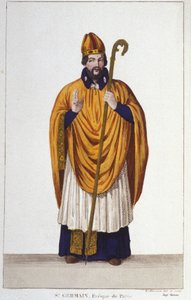Porträt von Saint Germain. Bischof von Paris im Jahr 555, Gravur von 1830