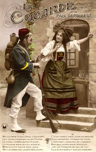 Anschluss von Elsass-Lothringen während des Ersten Weltkriegs: Französischer Soldat und elsässische Frau im Gespräch. Postkarte 1914-1918. von Unknown photographer