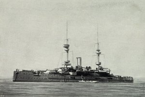 Englisches Schlachtschiff Ocean, versenkt während der Schlacht von Dardanellen am 18. März