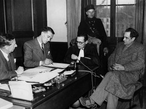 Marcel Petiot mit seinem Anwalt Rene Floriot, Petiot-Affäre, ca. 1946