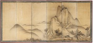 Landschaft mit Reisenden auf Bergpfaden von Unkoku Toyo