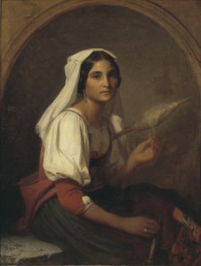 Eine italienische Frau beim Flachsspinnen von Uno Troili