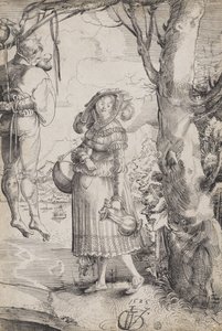 Frau in der Nähe eines gehängten Mannes von Urs (1485-1528) Graf