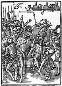 Christus vor Pontius Pilatus. Xylographie von Urs Graf aus dem Jahr 1514. Private Sammlung, Mailand. von Urs  Graf