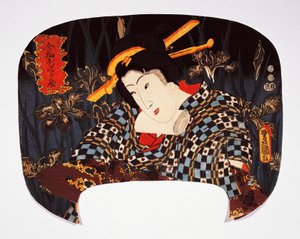 Porträt einer Kurtisane mit Iris im Hintergrund von Utagawa Kunisada