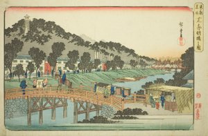 Akabane-Brücke in Shiba (Shiba Akabanebashi no zu), aus der Serie "Berühmte Orte in der östlichen Hauptstadt (Toto meisho)" von Utagawa Hiroshige