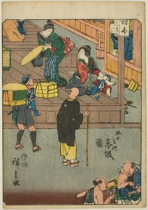 Akasaka, aus der Serie "Dreiundfünfzig Stationen [des Tokaido]", auch bekannt als die Figuren-Tokaido von Utagawa Hiroshige